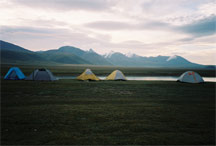 Mongolian landscape with tents